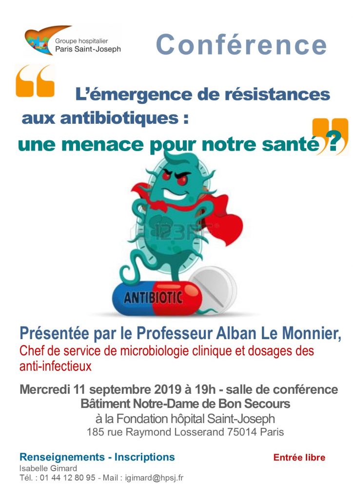 1 affiche - Conférence : l'émergence de résistances aux antibiotiques : une menace pour notre santé ?