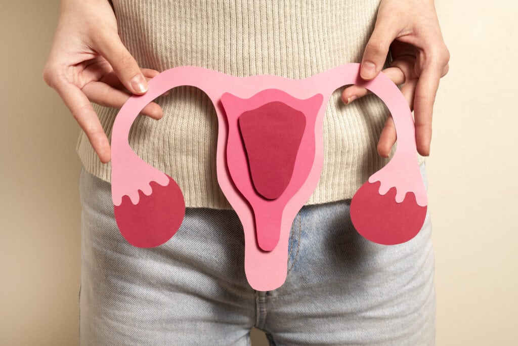 femme tenue systeme reproducteur vue frontale - Journée européenne de sensibilisation sur le SOPK